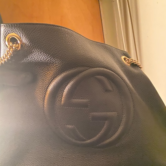 Gucci Hobo Soho Shoulder Chain Tote Bag Black Leather Satchel - Picture 9 of 9